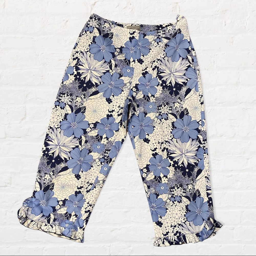 Stonebridge Blue Floral Ruffled Capri